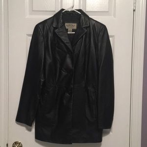 Women’s black leather long jacket